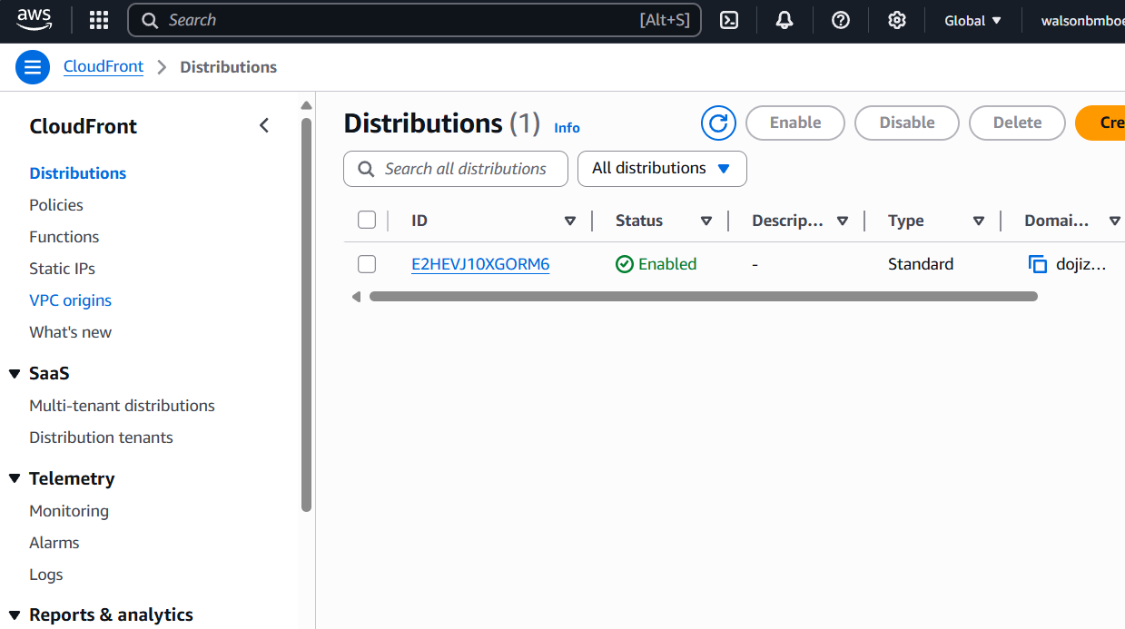 Screenshoot of CloudFront distribution